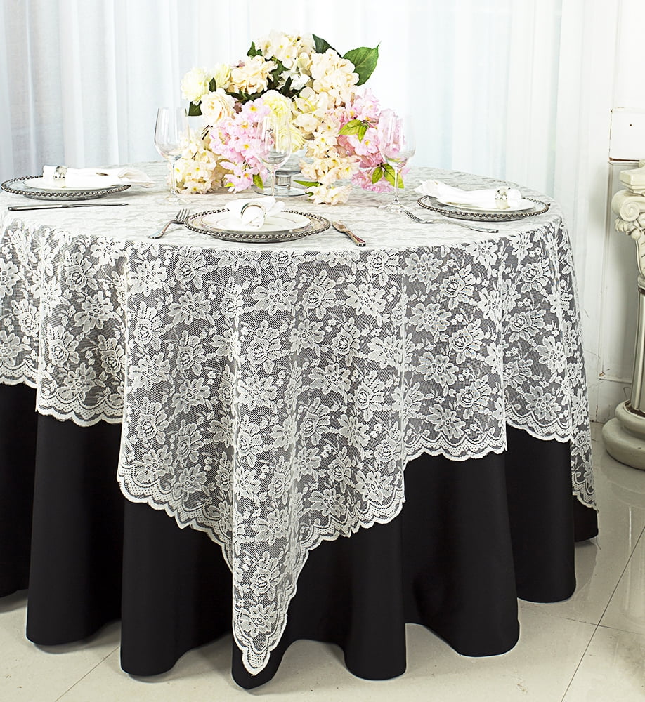 Wht Do You Call Fancy Table Linens Wedding Linens Inc. 72 in x 72 in Lace Table Overlays, Lace Tablecloths ...