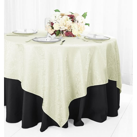 Wedding Linens Inc. 72"x72" Damask Jacquard Polyester Table Overlay Toppers Tablecloth - Ivory