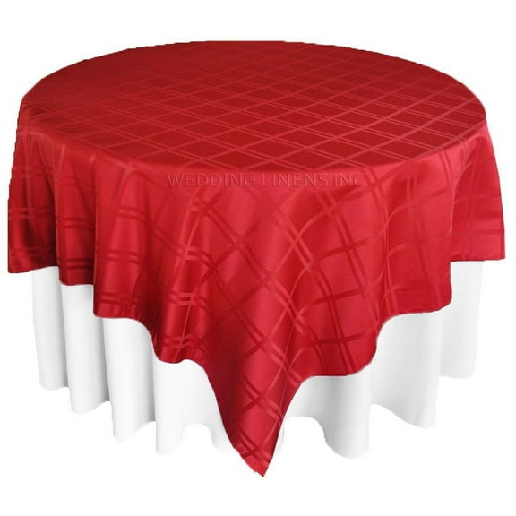 Wedding Linens Inc. 72"x72" Plaid Checkered Pattern Design Polyester Jacquard Sequare Table Overlay Table Cloth Covers Linens - Apple Red