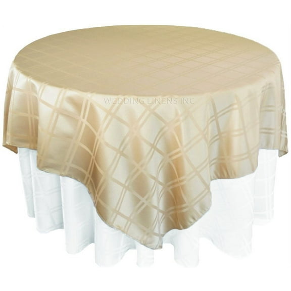 Wedding Linens Inc. 72"x72" Plaid Checkered Pattern Design Polyester Jacquard Sequare Table Overlay Table Cloth Covers Linens - Champagne
