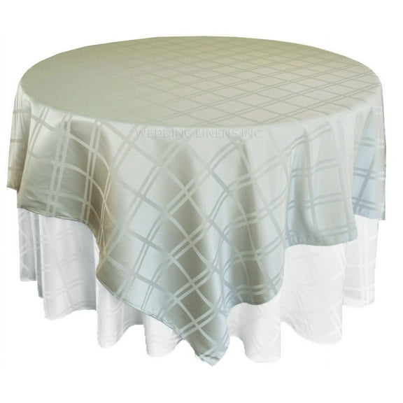Wedding Linens Inc. 72"x72" Plaid Checkered Pattern Design Polyester Jacquard Sequare Table Overlay Table Cloth Covers Linens - Silver