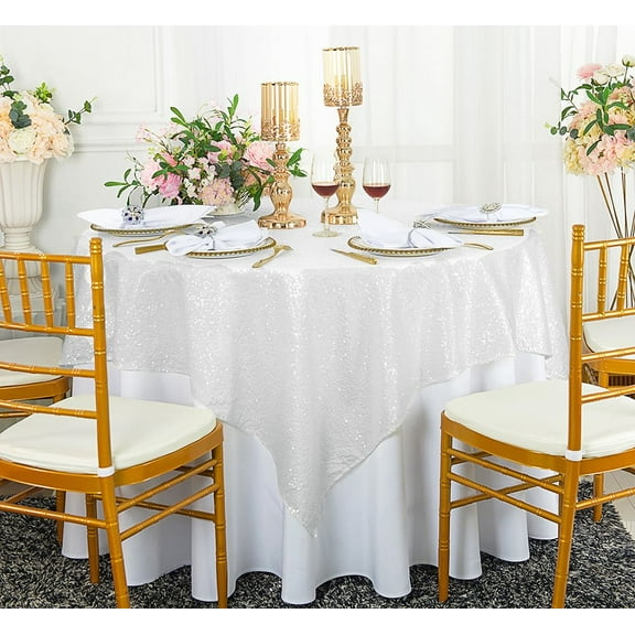 Wedding Linens Inc. 72" x72" Square Sequin Table Overlay Toppers Tablecloth - White