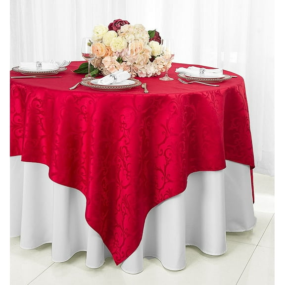 Wedding Linens Inc. 72"x72" Square Versailles Damask Jacquard Polyester Linen Tablecloth Table Overlays Toppers - Apple Red