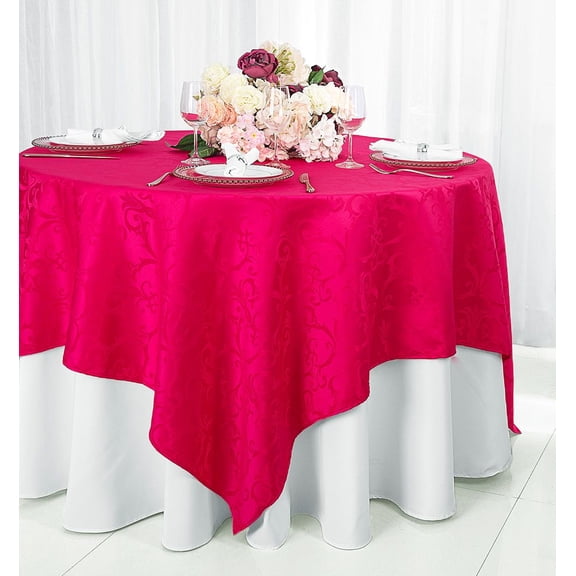 Wedding Linens Inc. 72"x72" Square Versailles Damask Jacquard Polyester Linen Tablecloth Table Overlays Toppers - Fuchsia
