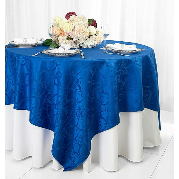 Wedding Linens Inc. 72"x72" Square Versailles Damask Jacquard Polyester Linen Tablecloth Table Overlays Toppers - Royal Blue