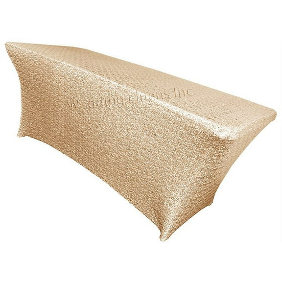 Wedding Linens Inc. 8 Ft Sequin Rectangular Spandex Stretch Elastic Lycra Table Cover tablecloth for Wedding Events Party Décor use - Champagne