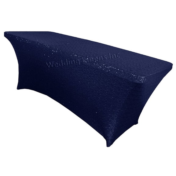 Wedding Linens Inc. 8 Ft Sequin Rectangular Spandex Stretch Elastic Lycra Table Cover tablecloth for Wedding Events Party Dcor use - Navy Blue