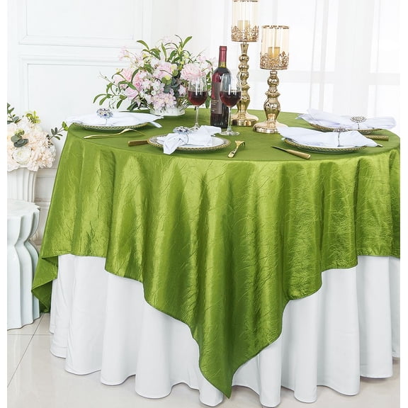 Wedding Linens Inc. 85" Square Crushed Crinkle Taffeta Table Overlay Toppers - Moss Green