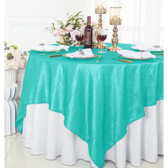 Wedding Linens Inc. 85" Square Crushed Crinkle Taffeta Table Overlay Toppers - Pool Blue