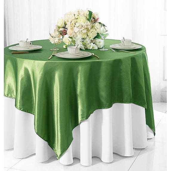 Wedding Linens Inc. 85 inch Square Satin Table Overlay Toppers- Clover Green