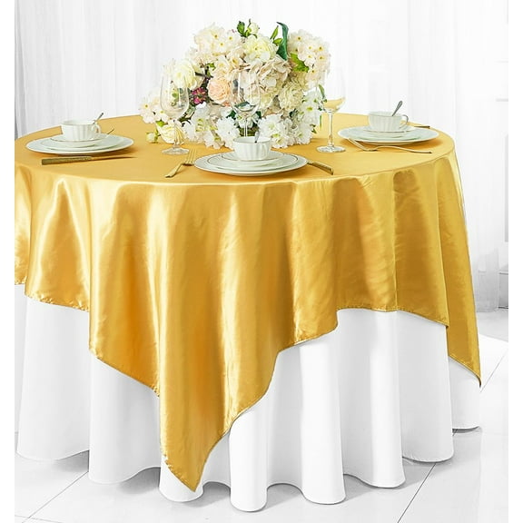 Wedding Linens Inc. 85 inch Square Satin Table Overlay Toppers - Gold