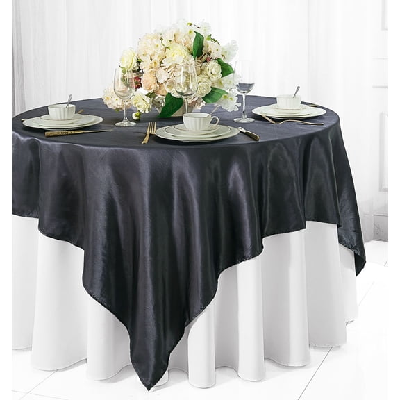 Wedding Linens Inc. 85 inch Square Satin Table Overlay Toppers - Pewter / Charcoal