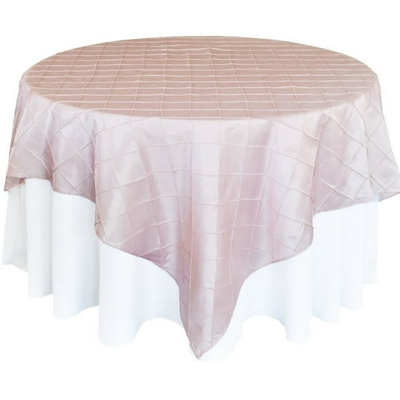 Wedding Linens Inc. 85" x85'' Square Pintuck Taffeta Seamless Linen Table overlay for Party Wedding Reception Catering Dining Home Table overlay Linens - Blush Pink