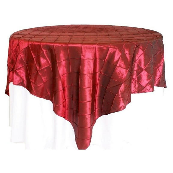Wedding Linens Inc. 85" x85'' Square Pintuck Taffeta Seamless Linen Table overlay for Party Wedding Reception Catering Dining Home Table overlay Linens - Burgundy