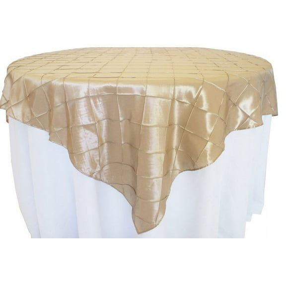 Wedding Linens Inc. 85" x85'' Square Pintuck Taffeta Seamless Linen Table overlay for Party Wedding Reception Catering Dining Home Table overlay Linens - Champagne