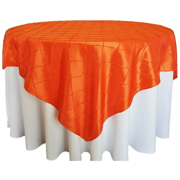 Wedding Linens Inc. 85" x85'' Square Pintuck Taffeta Seamless Linen Table overlay for Party Wedding Reception Catering Dining Home Table overlay Linens - Orange