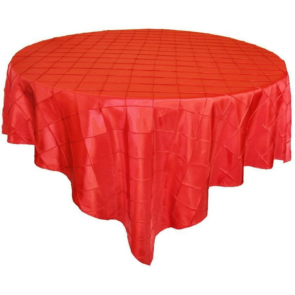 Wedding Linens Inc. 85" x85'' Square Pintuck Taffeta Seamless Linen Table overlay for Party Wedding Reception Catering Dining Home Table overlay Linens - Apple Red