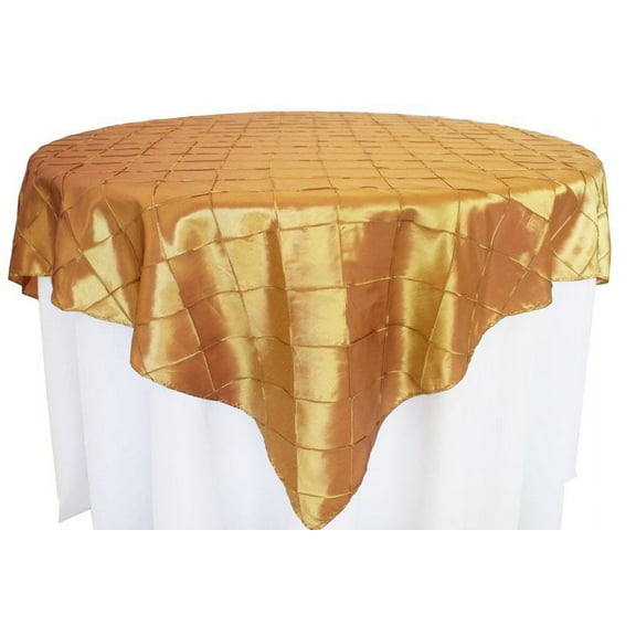 Wedding Linens Inc. 85" x85'' Square Pintuck Taffeta Seamless Linen Table overlay for Party Wedding Reception Catering Dining Home Table overlay Linens - Gold