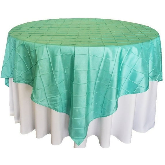 Wedding Linens Inc. 85" x85'' Square Pintuck Taffeta Seamless Linen Table overlay for Party Wedding Reception Catering Dining Home Table overlay Linens - Tiff. Blue