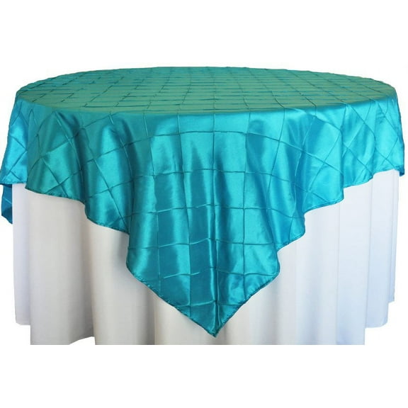 Wedding Linens Inc. 85" x85'' Square Pintuck Taffeta Seamless Linen Table overlay for Party Wedding Reception Catering Dining Home Table overlay Linens - Turquoise