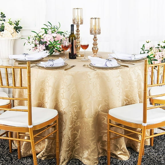 Wedding Linens Inc. 90" Round Damask Jacquard Polyester Tablecloth Table Cover Linens - Champagne