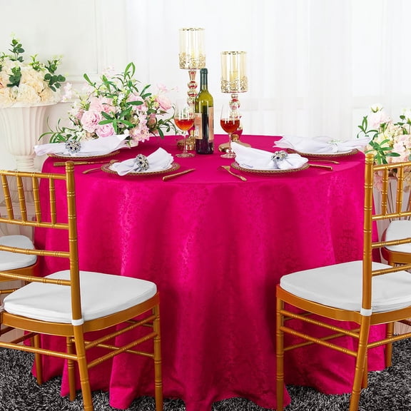 Wedding Linens Inc. 90" Round Marquis Damask Jacquard Polyester Linen Tablecloth Table Covers with Seamless Design - Fuchsia