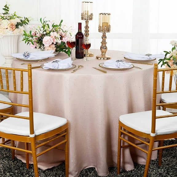 Wedding Linens Inc. 90" Round Paillette Poly Flax / Burlap Sequins Hessian Tablecloths Table Covers for Wedding Party Events Luxury Dcor use - Blush Pink