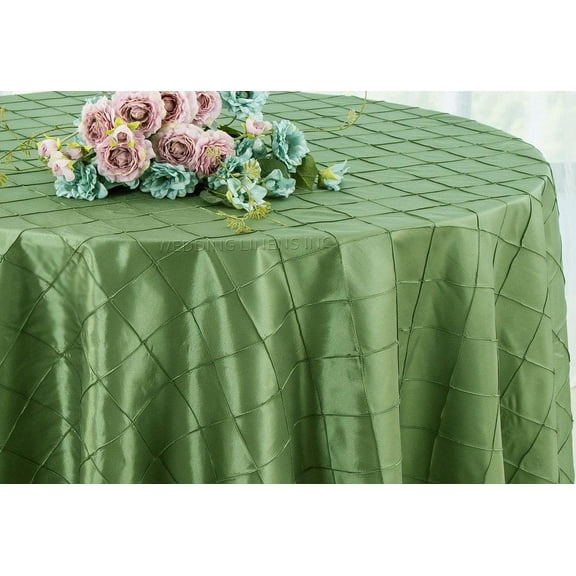 Wedding Linens Inc. 90" Round Pintuck Taffeta Seamless Linen Tableccloth for Party Wedding Reception Catering Dining Home Table Cover Linens - Clover Green