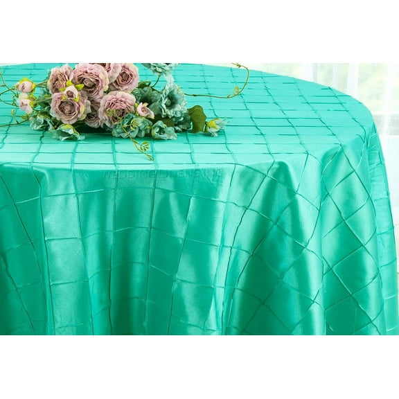 Wedding Linens Inc. 90" Round Pintuck Taffeta Seamless Linen Tableccloth for Party Wedding Reception Catering Dining Home Table Cover Linens - Tiffany Blue / Aqua Blue