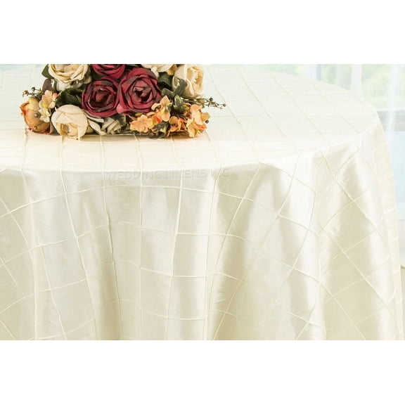 Wedding Linens Inc. 90" Round Pintuck Taffeta Seamless Linen Tableccloth for Party Wedding Reception Catering Dining Home Table Cover Linens - Ivory