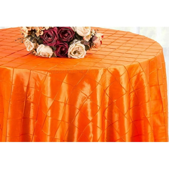 Wedding Linens Inc. 90" Round Pintuck Taffeta Seamless Linen Tableccloth for Party Wedding Reception Catering Dining Home Table Cover Linens - Orange