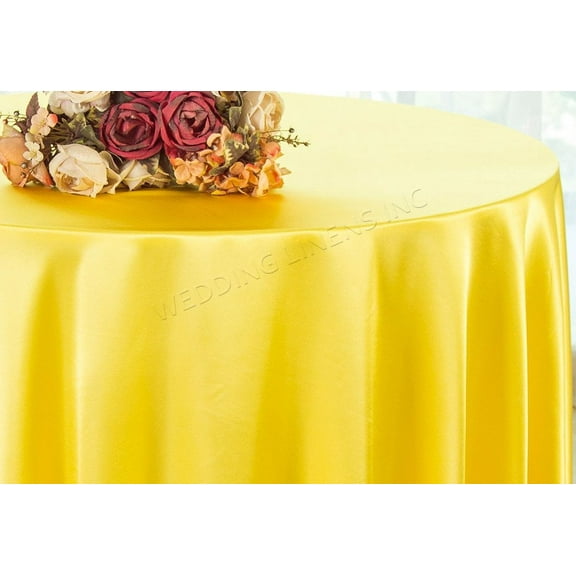 Wedding Linens Inc. 90'' Round Satin Table Cover Tablecloth - Canary Yellow