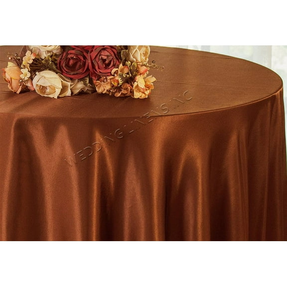 Wedding Linens Inc. 90'' Round Satin Table Cover Tablecloth - Cognac