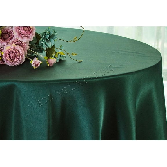 Wedding Linens Inc. 90'' Round Satin Table Cover Tablecloth - Hunter Green / Holly Green