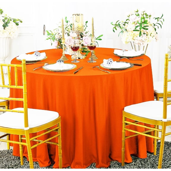 Wedding Linens Inc. 90" Round Scuba Wrinkle Free Round Table Cover Tablecloth - Orange