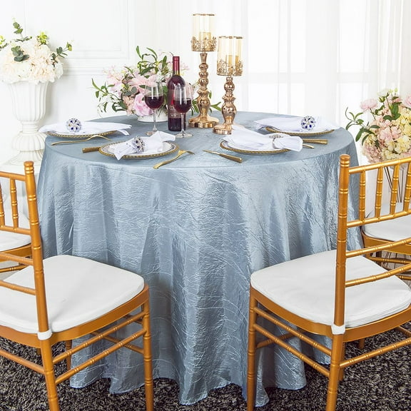 Wedding Linens Inc. 90" Seamless Round Crushed Crinkle Taffeta Tablecloth - Dusty Blue