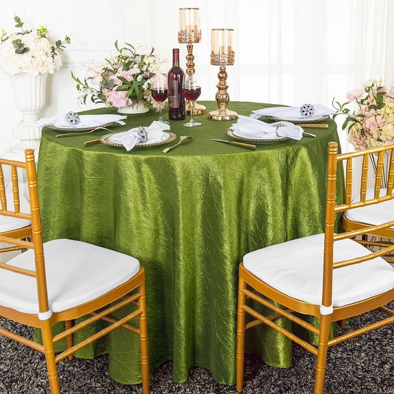 Wedding Linens Inc. 90" Seamless Round Crushed Crinkle Taffeta Tablecloth - Moss Green