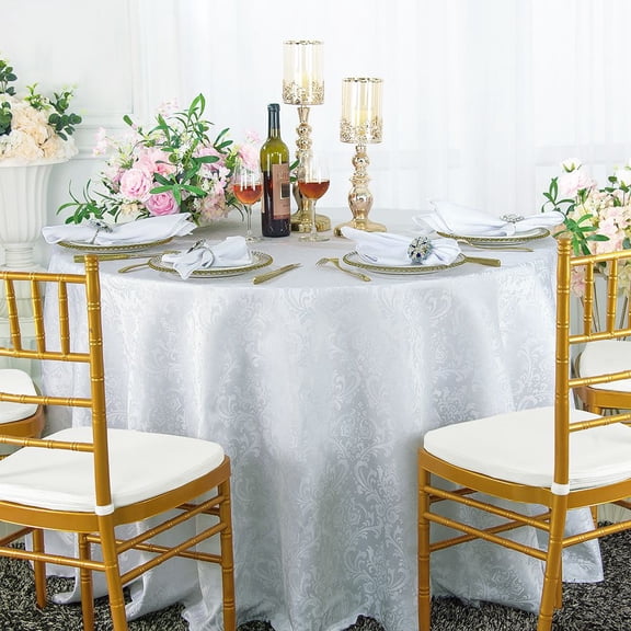 Wedding Linens Inc. 90" Seamless Round Jacquard Damask Polyester Tablecloths - White