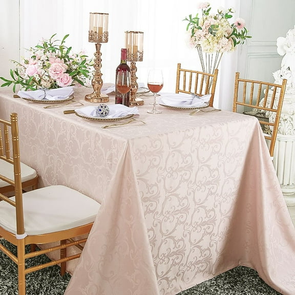 Wedding Linens Inc. 90"x 132" Rectangular Damask Jacquard Polyester Tablecloth Table Cover Linens for Wedding, Events, Decorations - Blush Pink