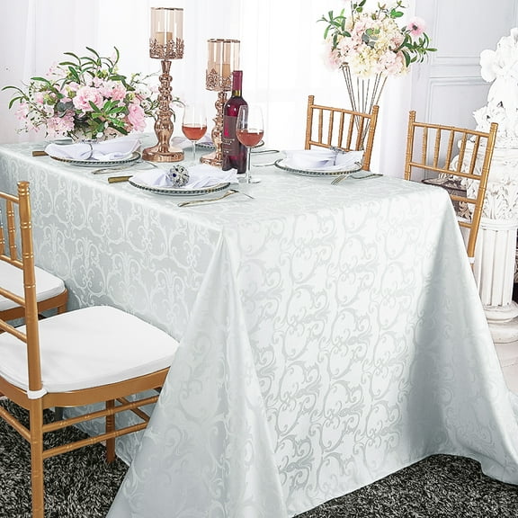 Wedding Linens Inc. 90"x 132" Rectangular Damask Jacquard Polyester Tablecloth Table Cover Linens for Wedding, Events, Decorations - White