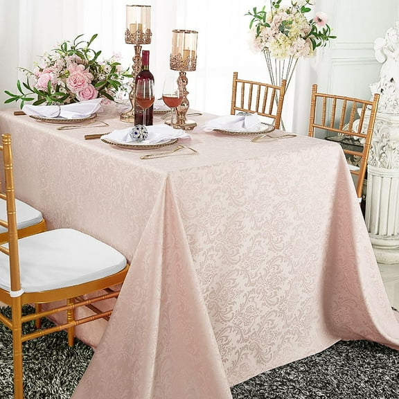 Wedding Linens Inc. 90" x 132'' Rectangular Jacquard Damask Polyester Tablecloth Table cover linen - Blush Pink