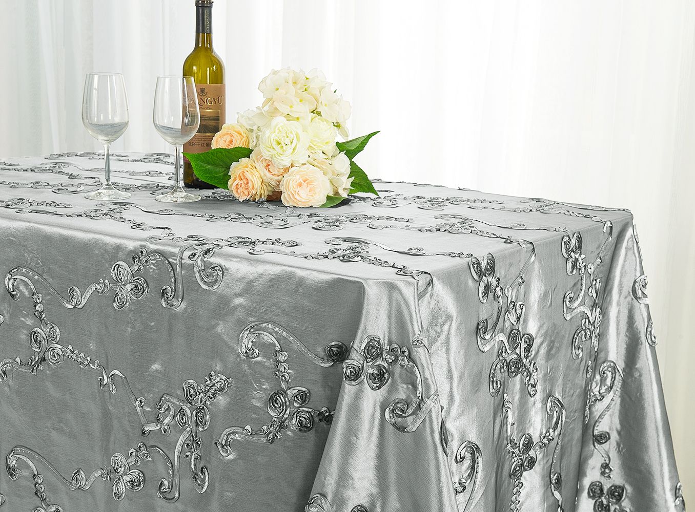 Silver Ribbon Tablecloth Wedding Linens Inc. 90
