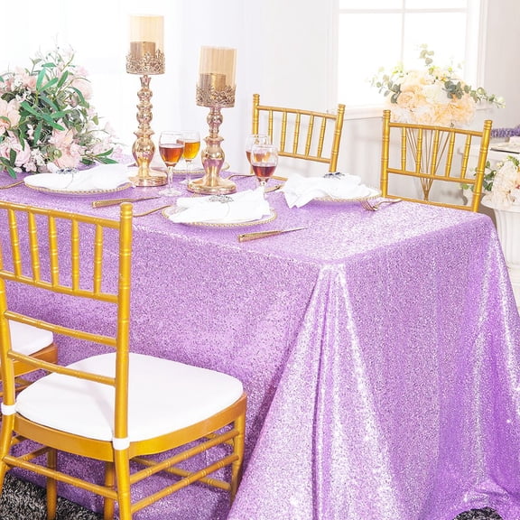 Wedding Linens Inc. 90" x 132" Rectangular Sequin Glitz Taffeta Tablecloth - Lavender