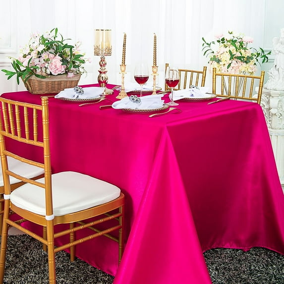 Wedding Linens Inc. 90" x 132" Satin Seamless Rectangular Table Cover Linen Tablecloth - Fuchsia