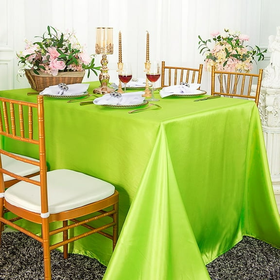 Wedding Linens Inc. 90" x 132" Satin Seamless Rectangular Table Cover Linen Tablecloth - Key Lime
