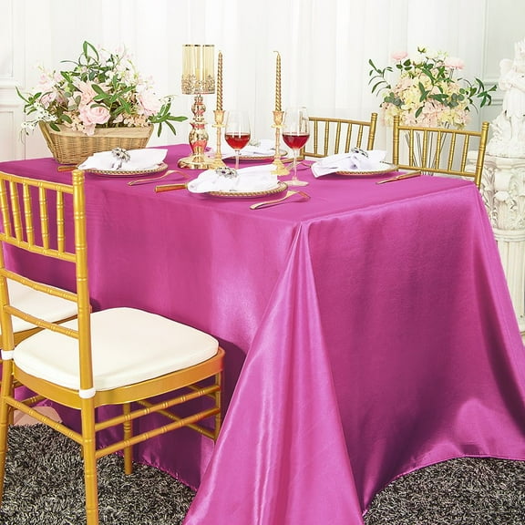 Wedding Linens Inc. 90" x 132" Satin Seamless Rectangular Table Cover Linen Tablecloth - Magenta / Azalea