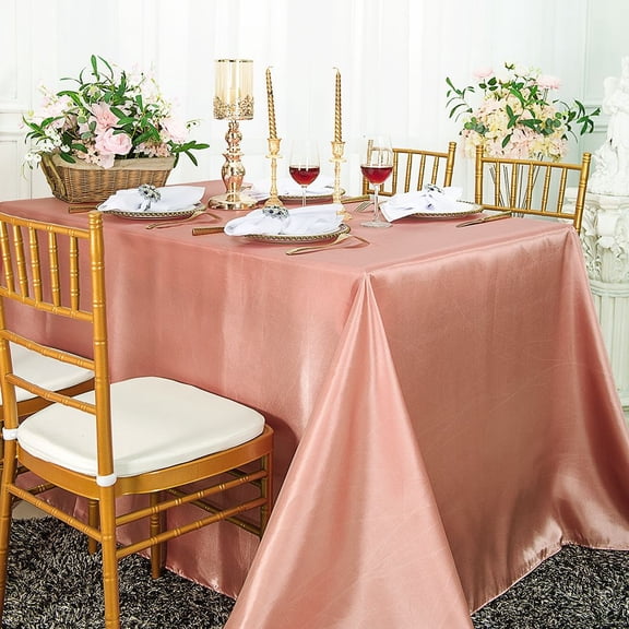 Wedding Linens Inc. 90" x 132" Satin Seamless Rectangular Table Cover Linen Tablecloth - Rose Pink