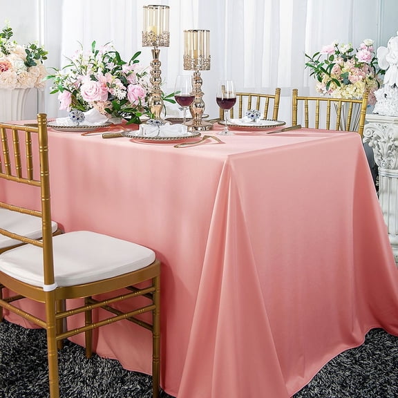 Wedding Linens Inc. 90" x 132" Scuba Wrinkle Free Rectangular Table Cover Tablecloth - Rose Pink