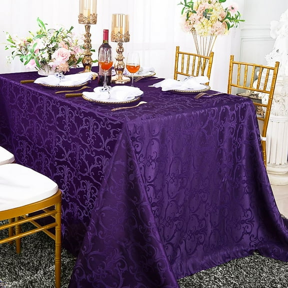 Wedding Linens Inc. 90"x 156" Rectangular Damask Jacquard Polyester Tablecloth Table Cover Linens for Wedding, Events, Decorations - Eggplant/Dark Purple