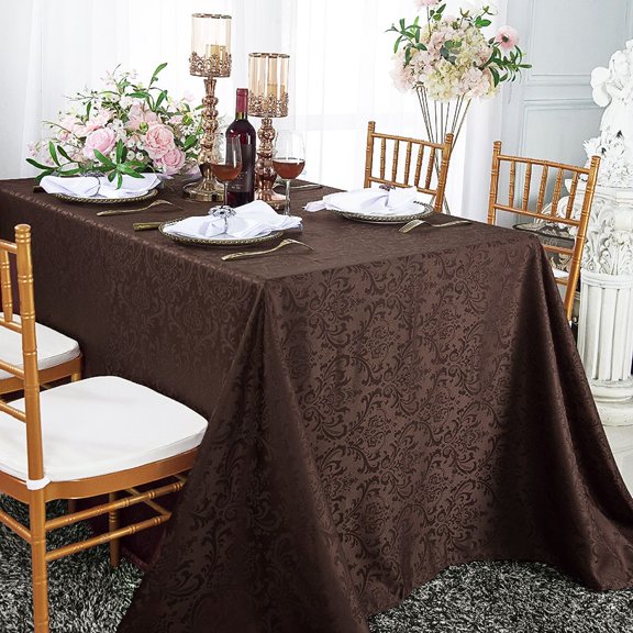 Wedding Linens Inc. 90" x 156'' Rectangular Jacquard Damask Polyester Tablecloth Table cover linen - Chocolate